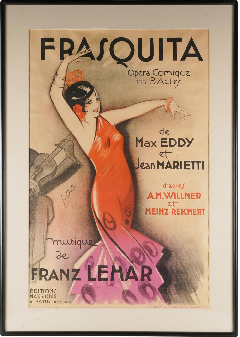 Appraisal: GEORGES DOLA - FRASQUITA POSTER lithograph Editions Mas Eschig Paris