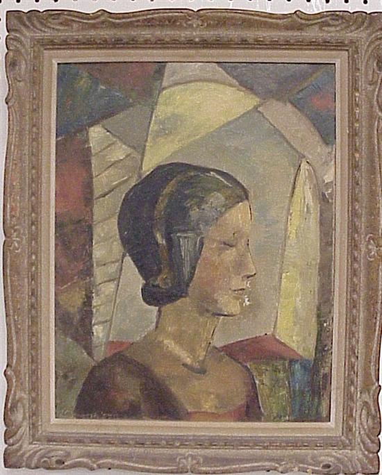 Appraisal: Art deco oil on canvas of woman profile signed and