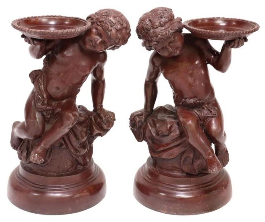 Appraisal: pair Maitland-Smith painted bronze candle holders late th c classical