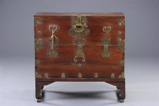 Appraisal: KOREAN WOOD BRASS MOUNTED TRUNK ON STAND - Trunk in