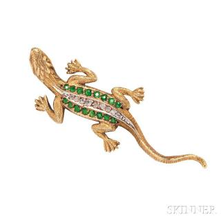 Appraisal: Antique Gold Demantoid Garnet and Diamond Lizard Brooch lg in