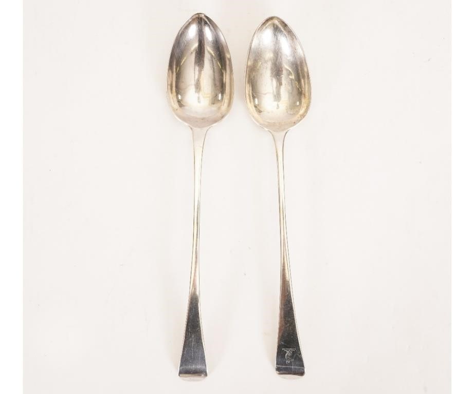 Appraisal: Two Georgian silver stuffing spoons one with armorial crest both