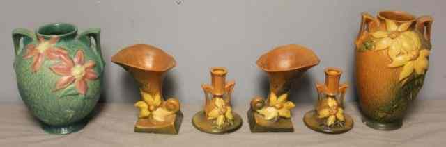 Appraisal: Pieces of Roseville Art Pottery Includes a green Roseville Clematis