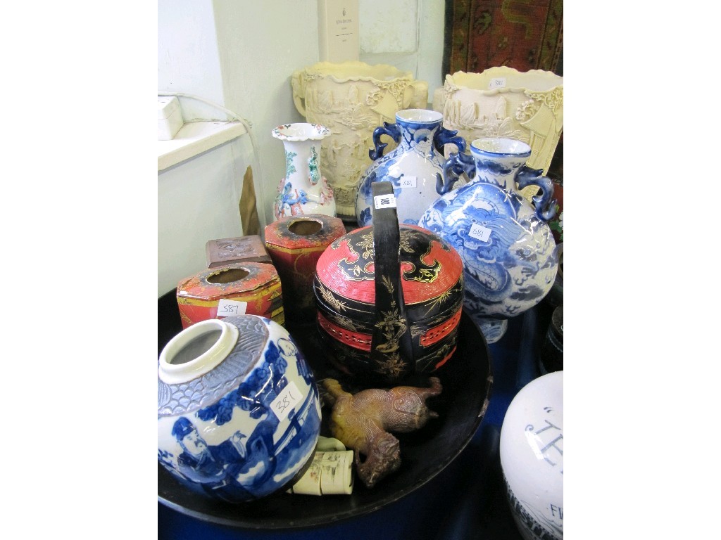 Appraisal: Lot comprising assorted oriental items - blue and white moon