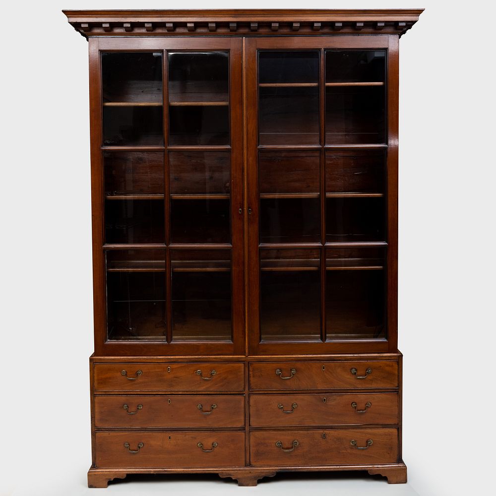 Appraisal: Early George III Mahogany Library Cabinet In two parts ft