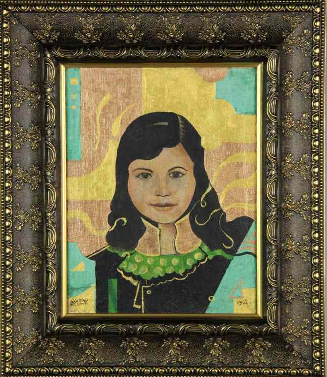 Appraisal: Manner Of Gustav Klimt Oil Gold Leaf On Canvas''Portrait of