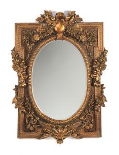 Appraisal: Baroque style gilded beveled mirror h Baroque style gilded beveled