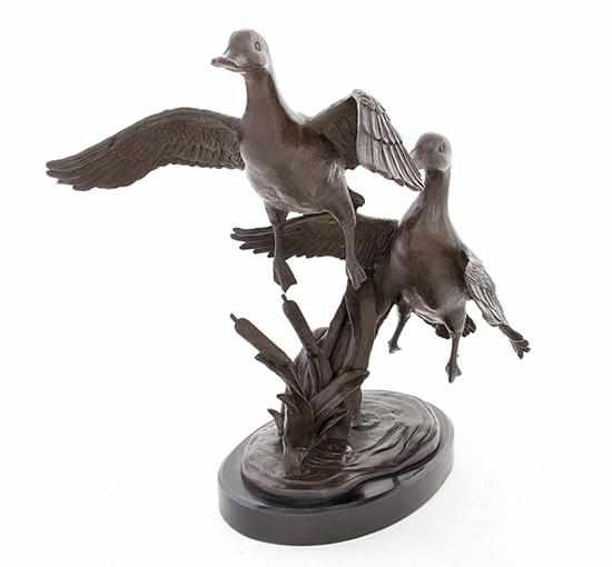 Appraisal: Bronze sculpture of rising ducks after Bayre Continental th century