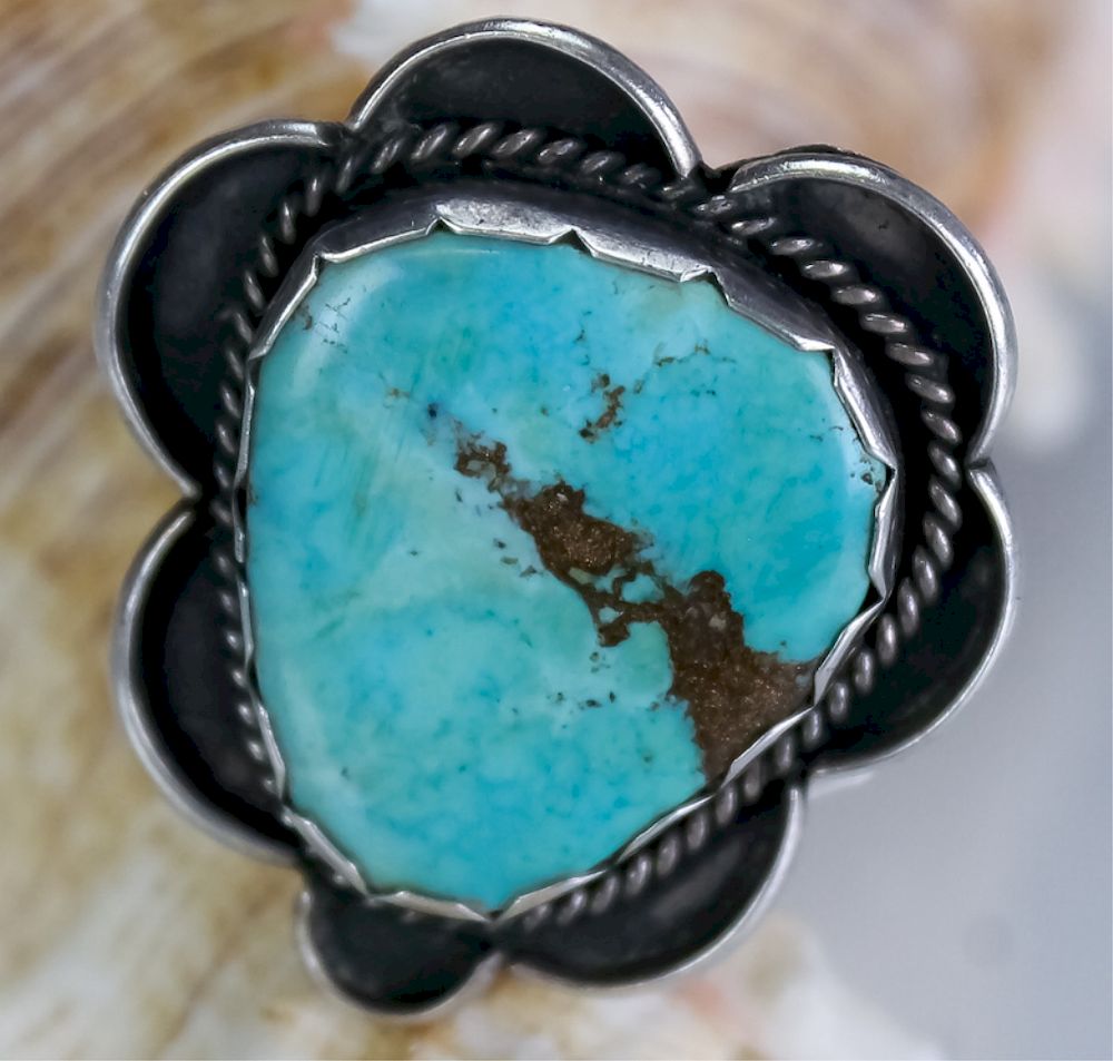 Appraisal: VTG Native American Navajo Silver Turquoise Ring Vintage artisan signed