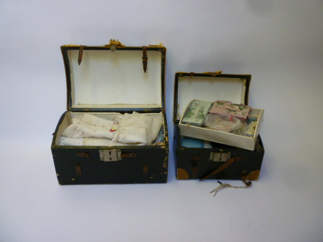 Appraisal: Two early th century dolls' domed top trunks covered in