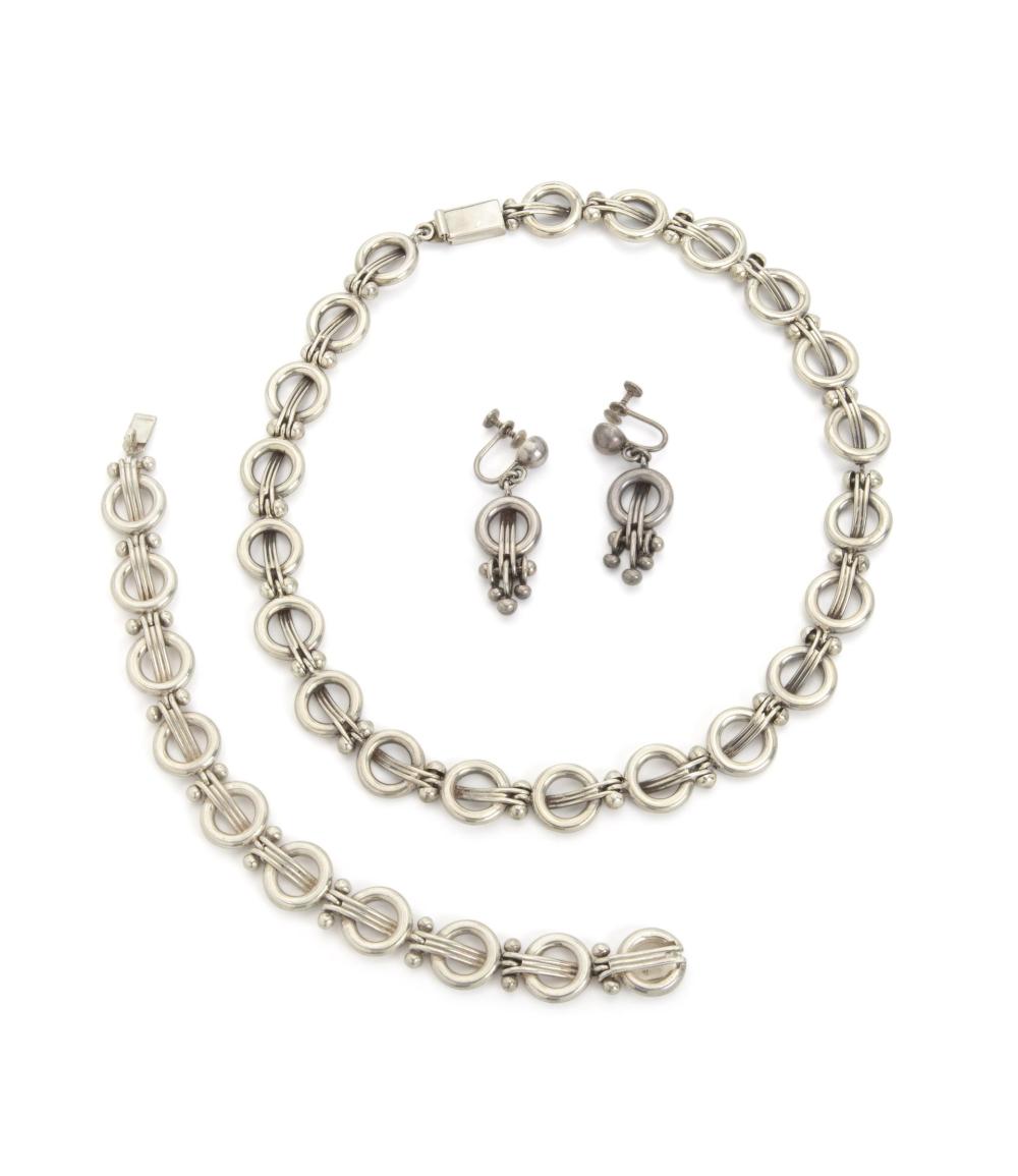 Appraisal: A suite of Hector Aguilar silver jewelry Circa Taxco Mexico