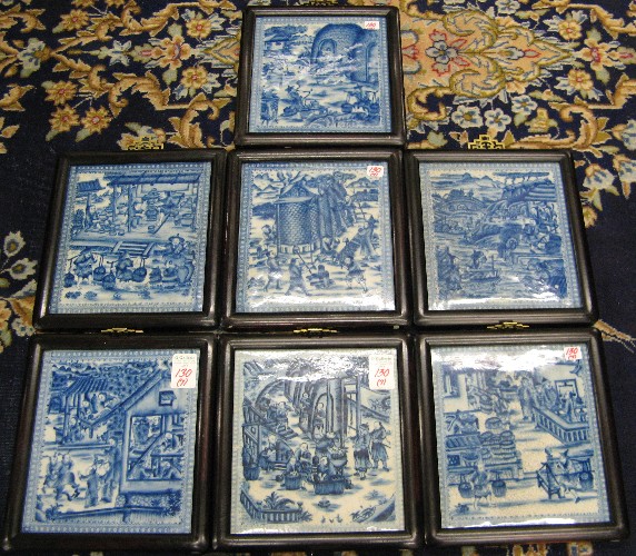 Appraisal: SEVEN CHINESE BLUE AND WHITE PORCELAIN WALL PLAQUES Hand painted