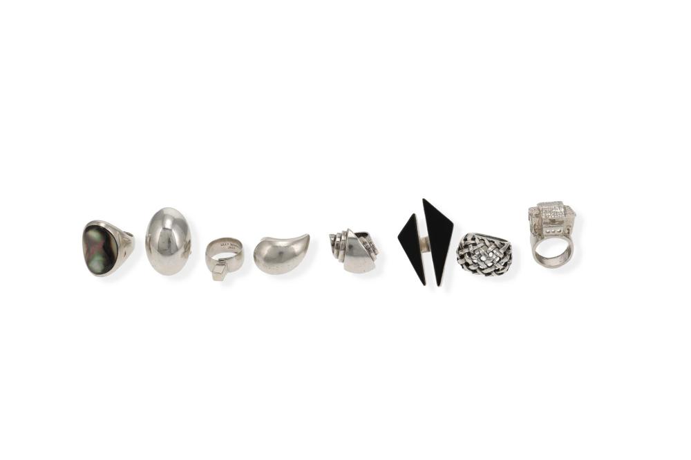 Appraisal: A group of modernist silver rings Fourth-Quarter th Century or