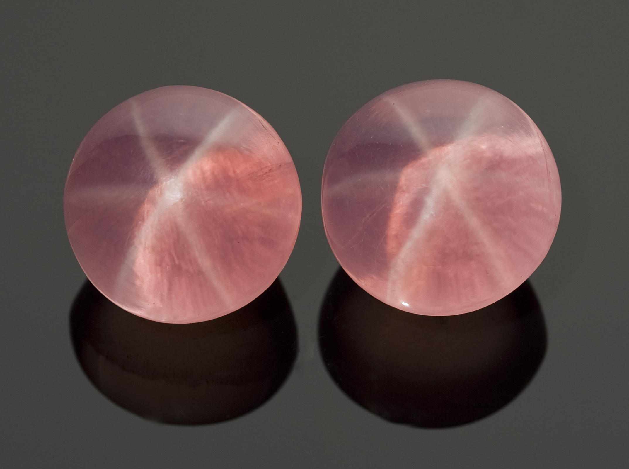 Appraisal: Pair of Star Rose Quartz Cabochons A pair of Brazilian