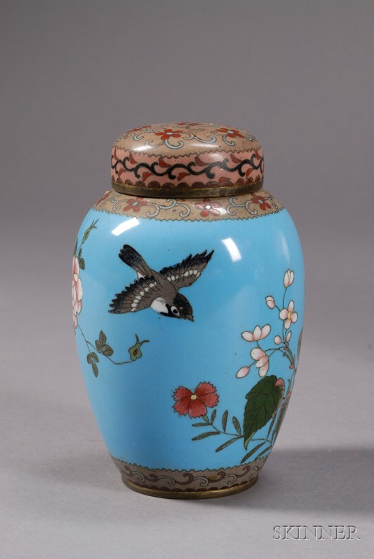 Appraisal: Cloisonne Covered Jar Japan late th century floral decoration on