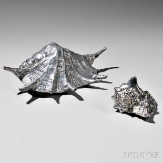 Appraisal: Two Italian Silvered Conch Shells Milan th century the larger