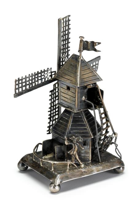 Appraisal: Miniature Dutch silver windmill th th century Modeled with moving