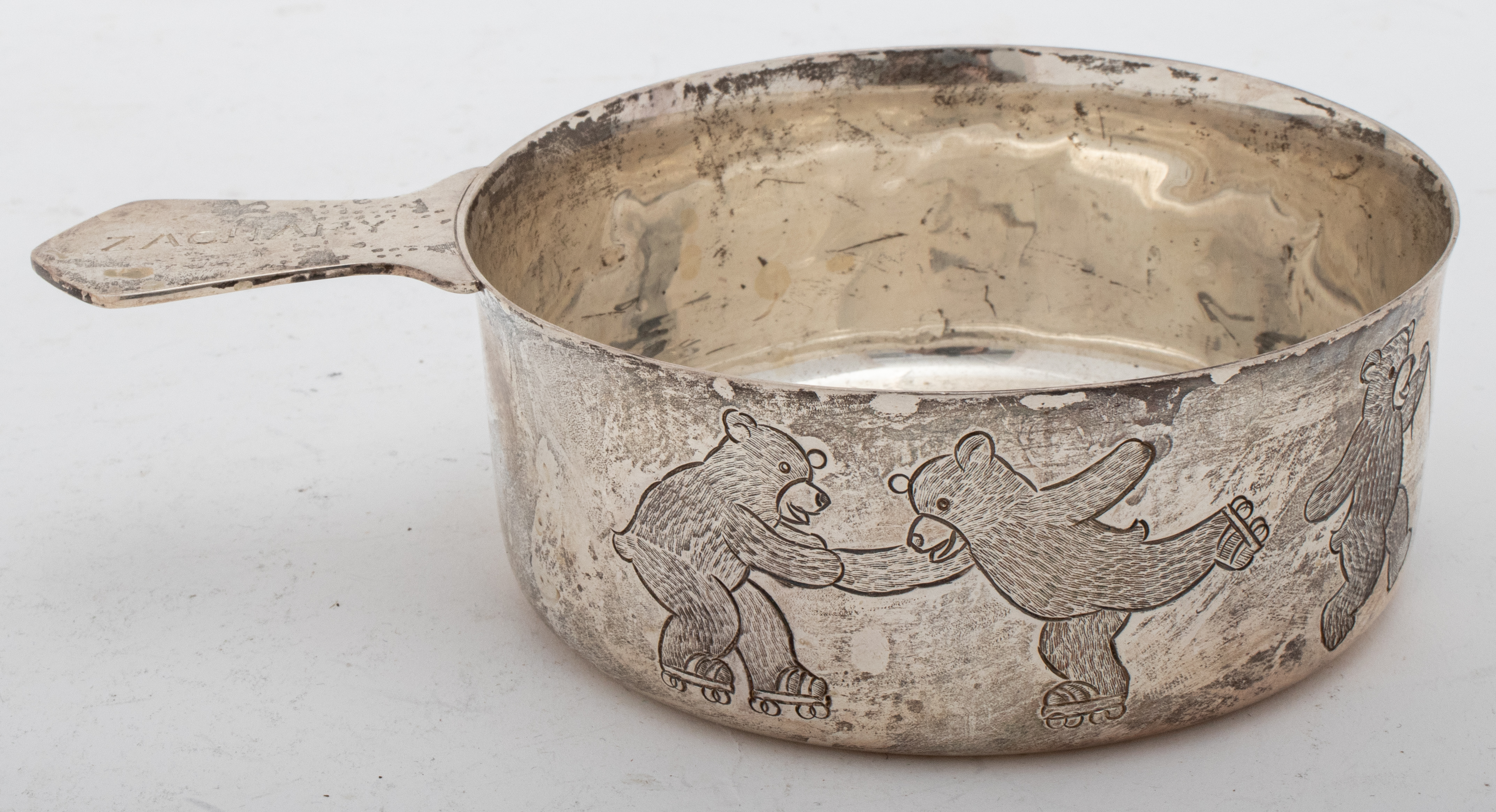 Appraisal: TIFFANY STERLING CHILD'S PORRINGER BEARS A Tiffany sterling silver child's