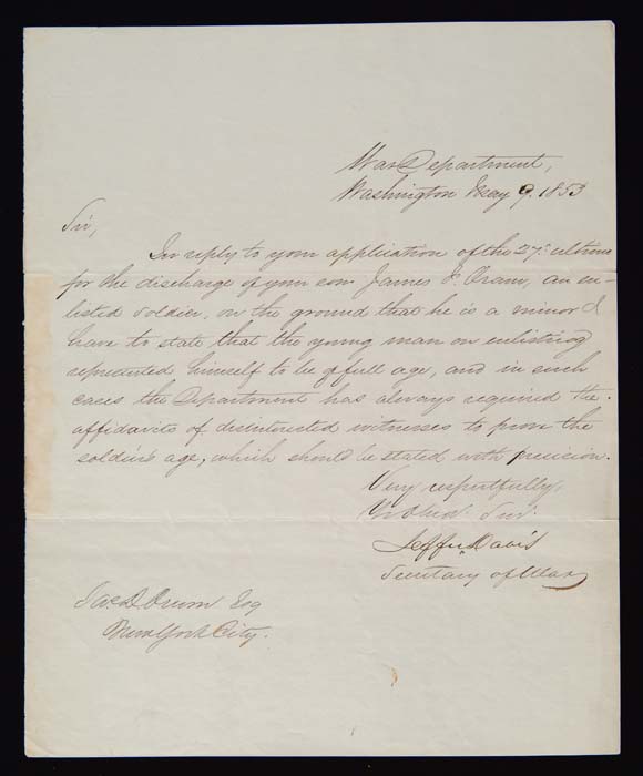 Appraisal: JEFFERSON DAVIS - SIGNED LETTER President of the Confederate States