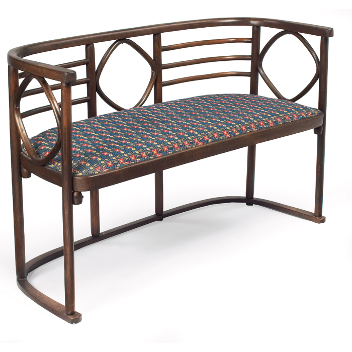 Appraisal: Josef Hoffman bench classic bentwood form in beech recoveredcushion refinished