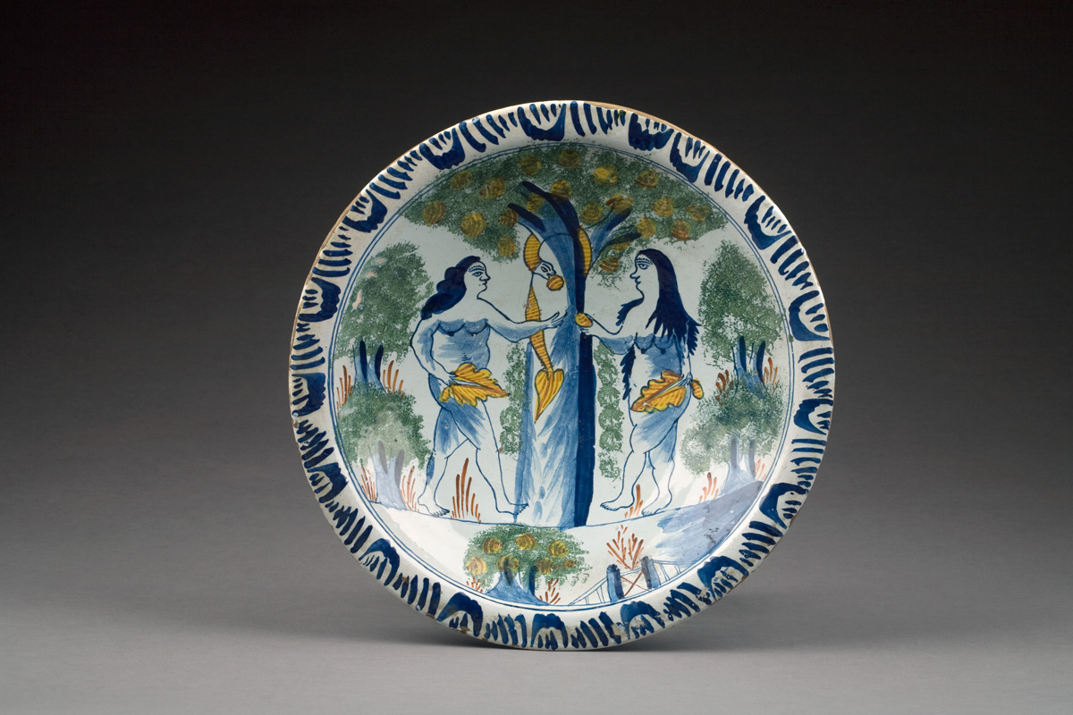 Appraisal: ENGLISH DELFT 'THE TEMPTATION OF ADAM AND EVE ' CHARGER