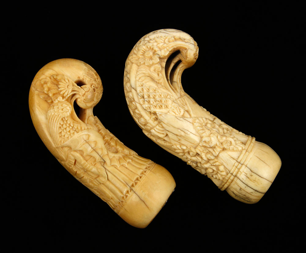 Appraisal: - Two th th C Carved Cane Handles Two th