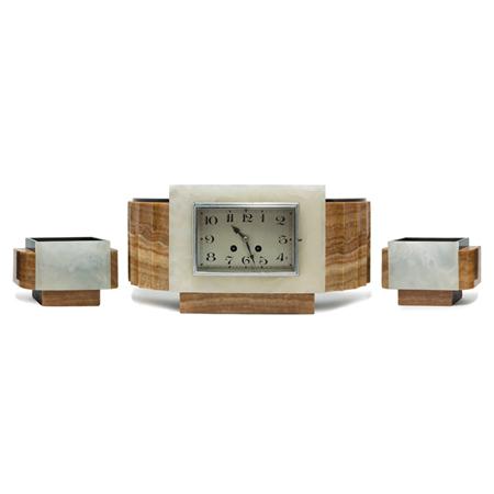 Appraisal: French Art Deco Onyx Clock Garniture Estimate -