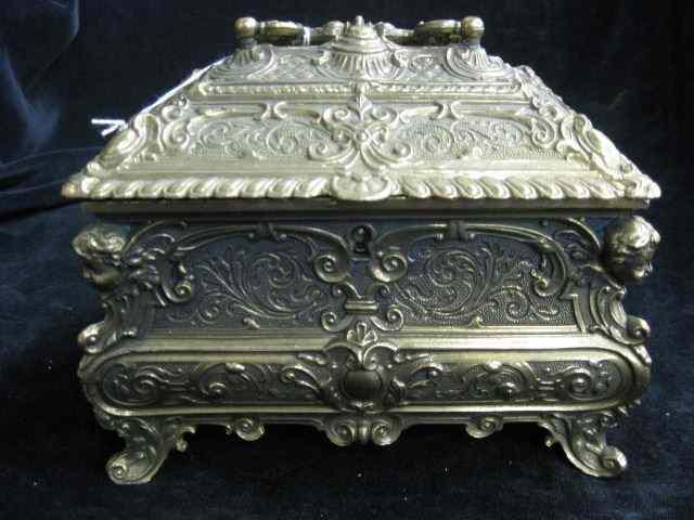 Appraisal: Bronzed Jewelry Box footed locking rococo design top handle ''