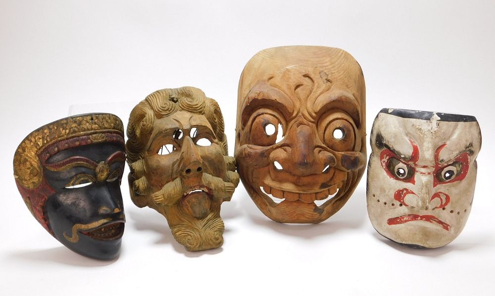 Appraisal: PC Japanese Noh Central American Carved Masks Japan Central America