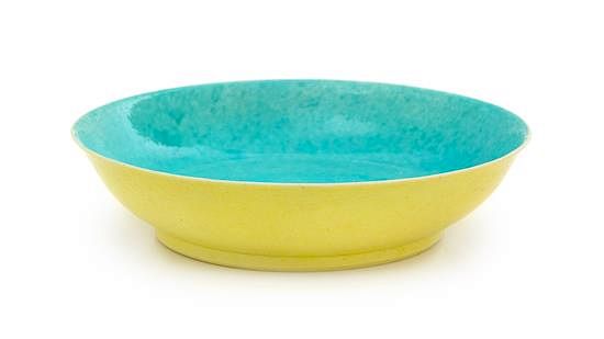 Appraisal: A Turquoise and Yellow Glazed 'Dragon' Porcelain Dish Diameter inches