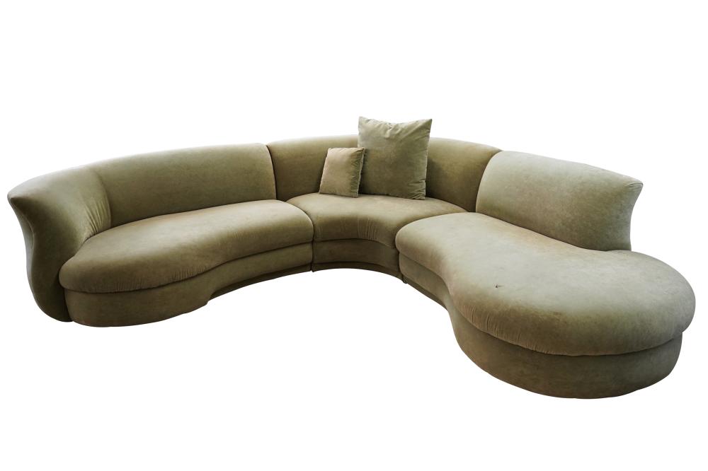 Appraisal: GREEN UPHOLSTERED THREE-SECTION SOFAProvenance RLM Montecito Collection Condition with sun