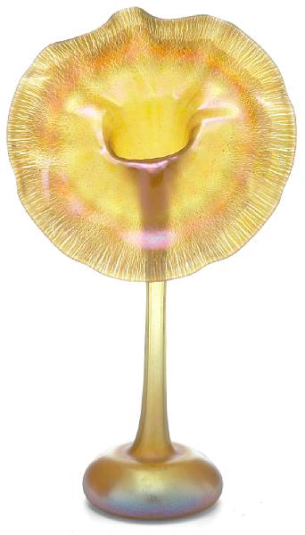 Appraisal: A Tiffany Favrile glass Jack-in-the-Pulpit vase circa inscribed Y -