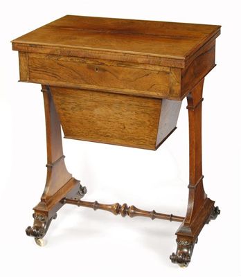 Appraisal: An early Victorian rosewood work table the hinged swivel top