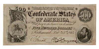 Appraisal: Jackson Confederate banknote Type CR- serial number dated February Confederate