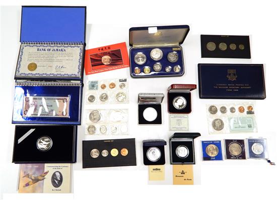 Appraisal: COINS eighteen pieces Proof sets mint sets and individual coins