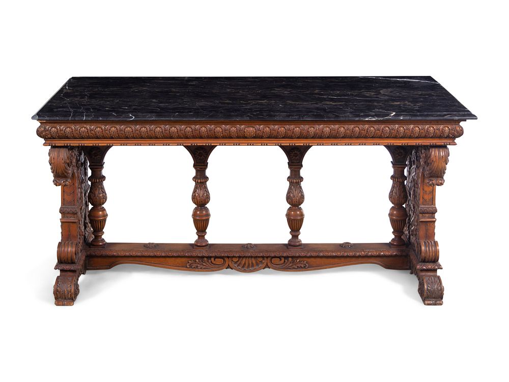 Appraisal: A Karpen Renaissance Revival Carved Oak Marble-Top Table A Karpen