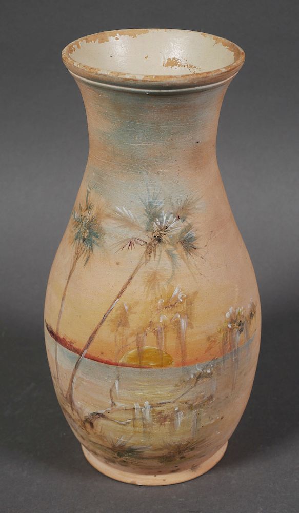 Appraisal: GRAACK POTTERY Palm Tree Sunset Vase Florida Ovoid vase with