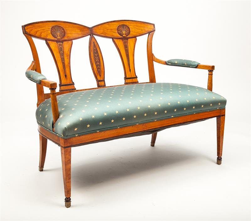 Appraisal: Eastern European Neoclassical Style Elmwood Double-Chair-Back Settee x x in