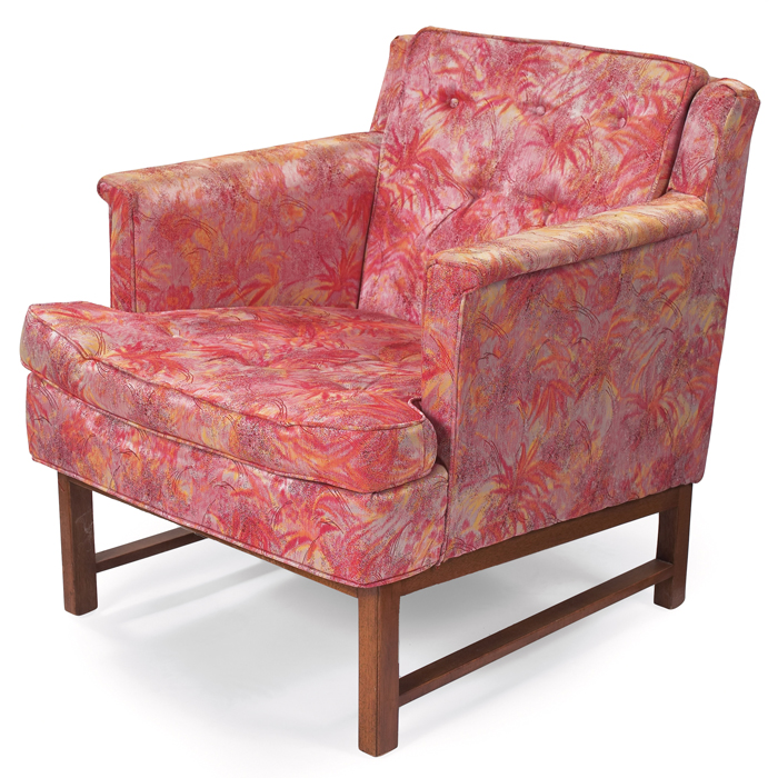 Appraisal: Edward Wormley lounge chair by Dunbar mahogany frame original finish