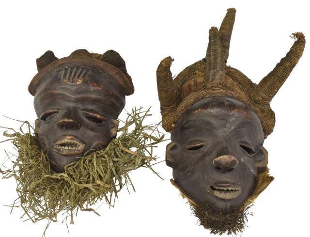 Appraisal: lot of Carved African wood ceremonial masks Kwilu Pende People