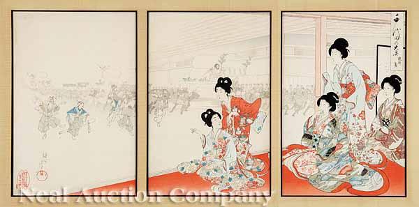 Appraisal: Chikanobu Japanese - Triptych from the Chiyoda no O-oku Series