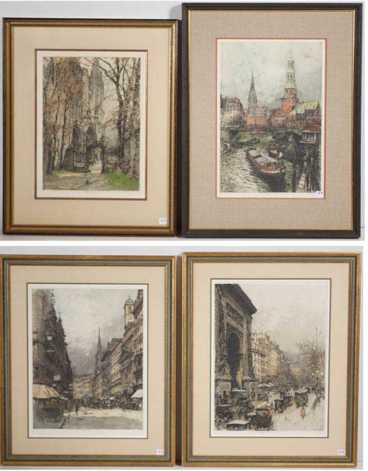 Appraisal: LUIGI KASIMIR FOUR ETCHINGS Austria - Chartres Cathedral Hamburg Zoll