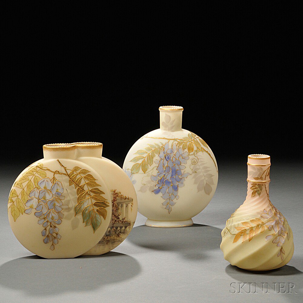 Appraisal: Three Mount Washington Glass Vases New Bedford late th century