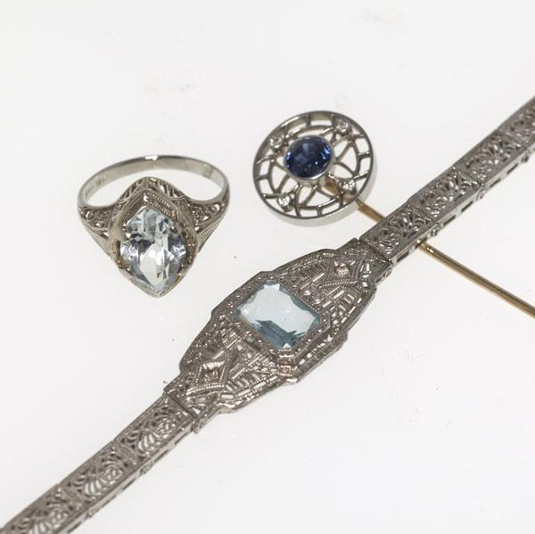 Appraisal: ART DECO JEWELRY Three pieces in platinum gold or silver