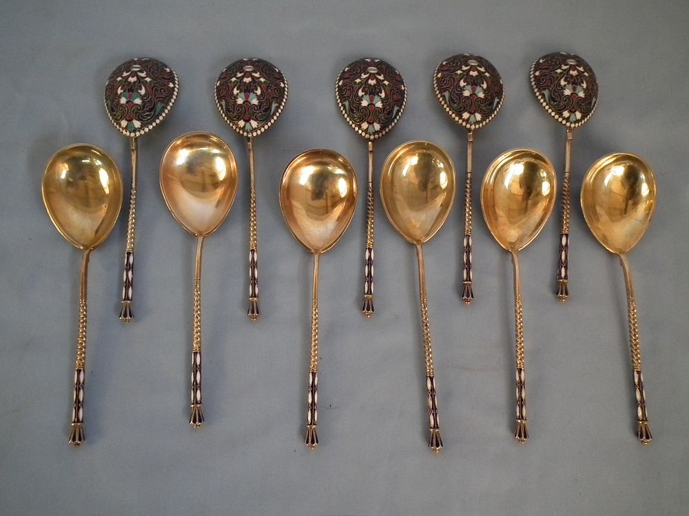 Appraisal: RUSSIAN SILVER SPOONS Superb set of antique Russian gilt silver