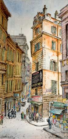 Appraisal: HENRY GASSER Rome Corner Watercolor and pen and black ink