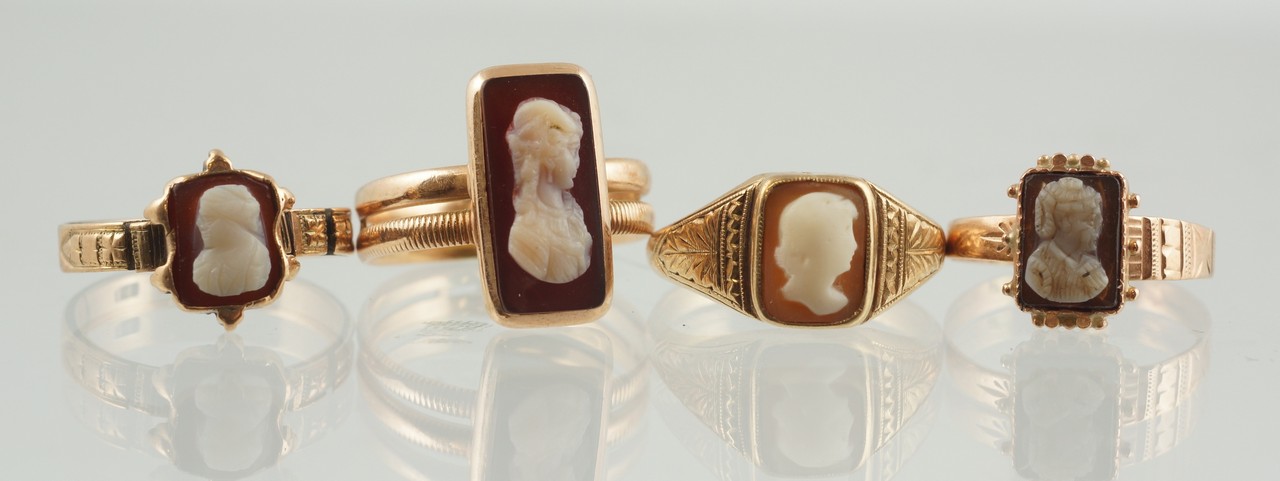 Appraisal: carved shell cameo rings unmarked WG filigree stamped K YG