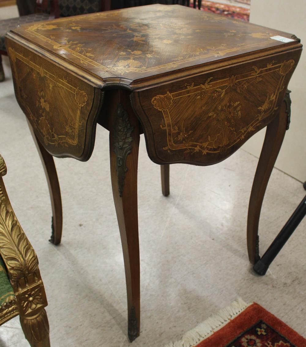 Appraisal: LOUIS XV STYLE DROP-LEAF MARQUETRY GAME TABLE early th century