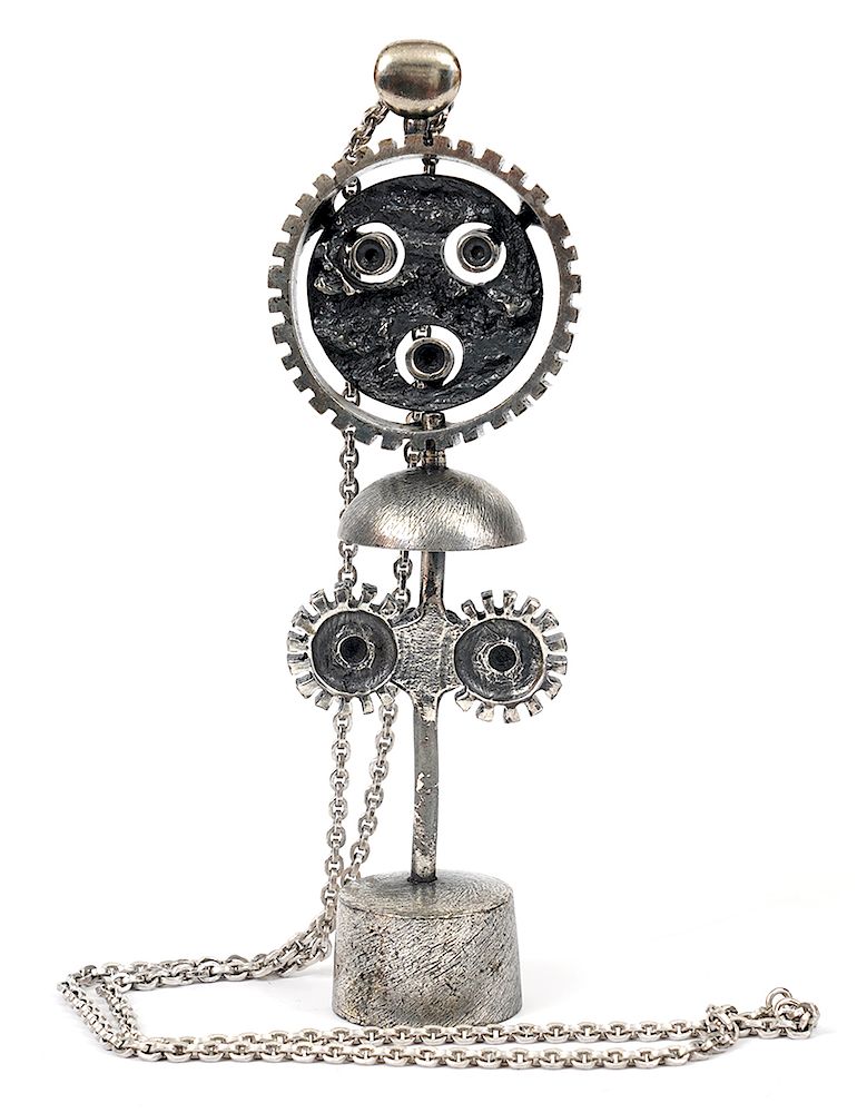 Appraisal: Guy Vidal Robotic Pendant Sculpture Guy Vidal robotic wheel pendant