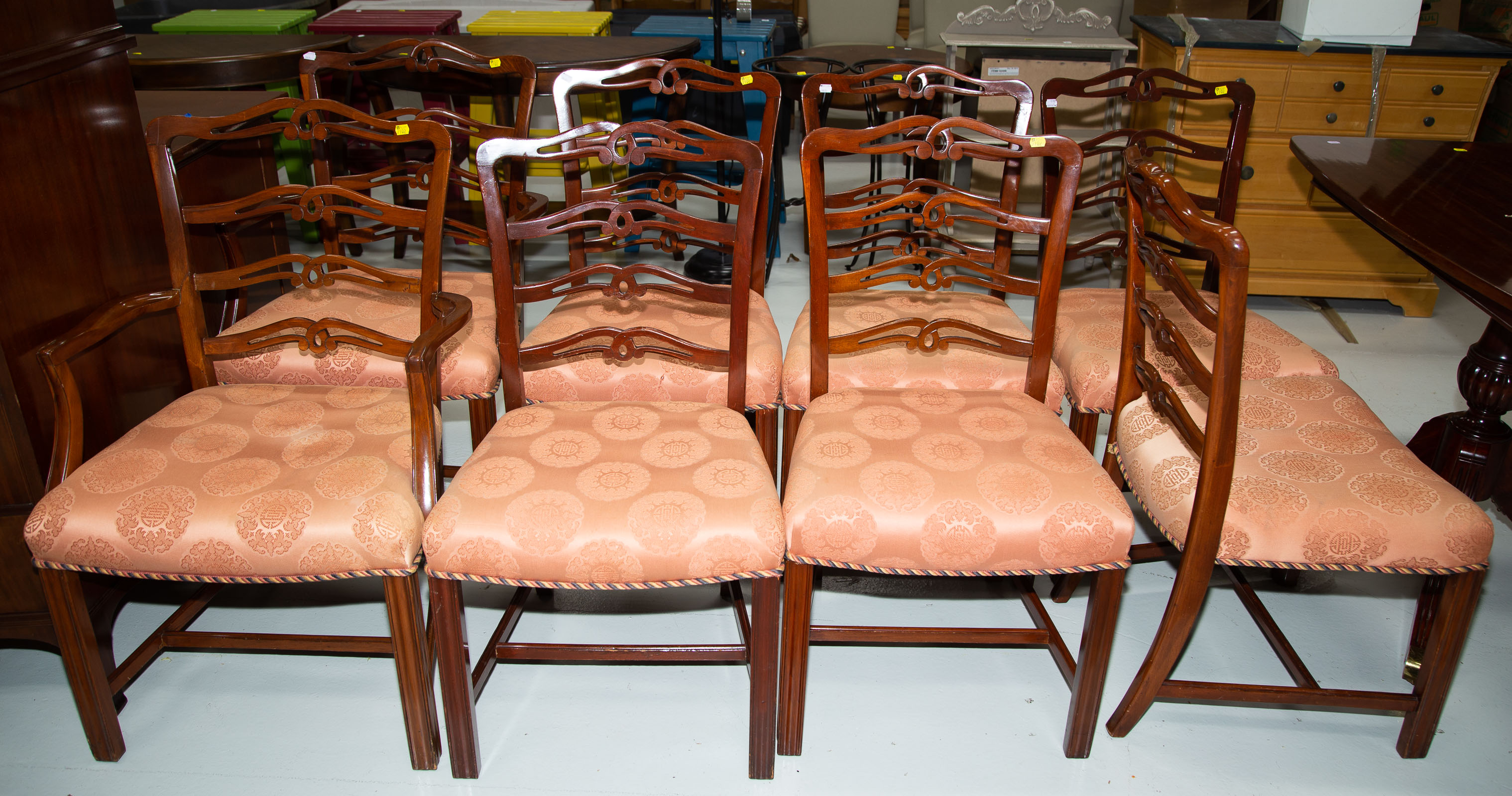 Appraisal: EIGHT CHIPPENDALE STYLE RIBBON BACK DINING CHAIRS rd quarter th